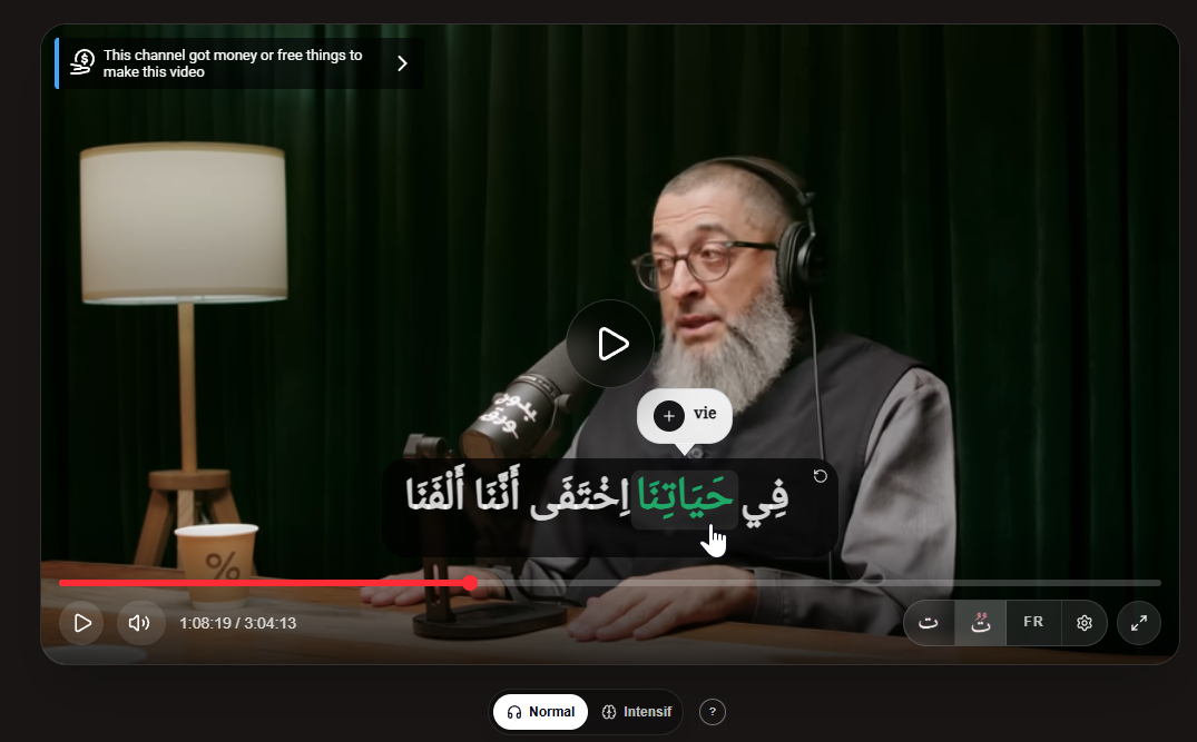 Lecteur immersion avec capture de mots et traduction au survol